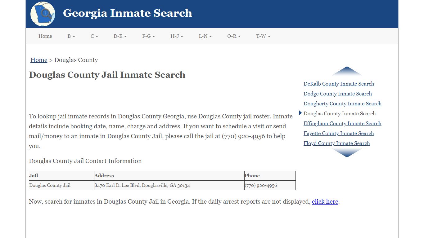 Douglas County Jail Inmate Search